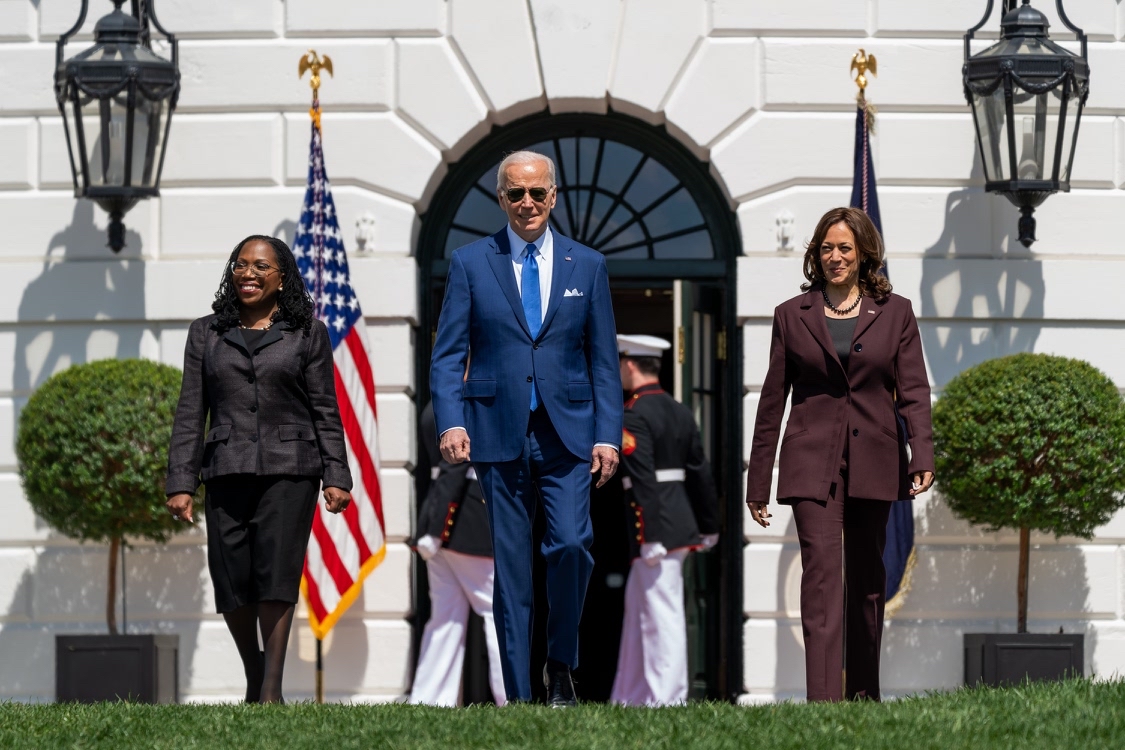 Judge Ketanji Brown Jackson with President Biden and Vice President Harris